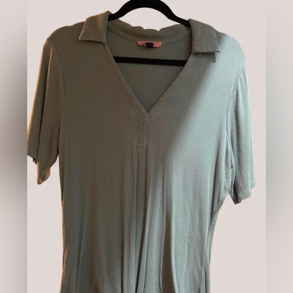 V-Neck Polo Ribbed Bodysuit Sage Green